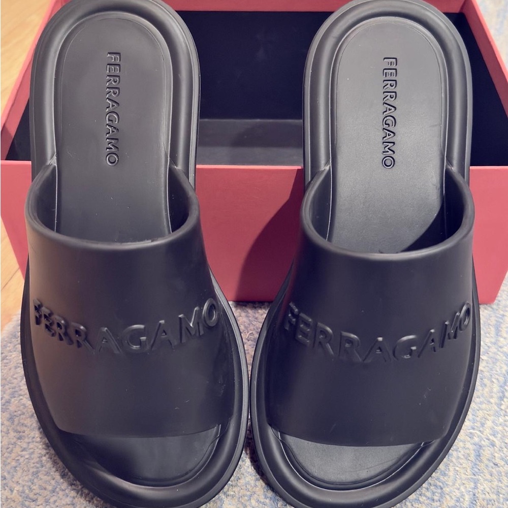 Ferragamo Black Slide Sandals